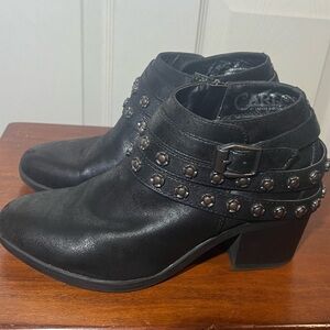 sz 9M Santana CHARLIE Studded Strap Black Biker Ankle Boots Western Heel